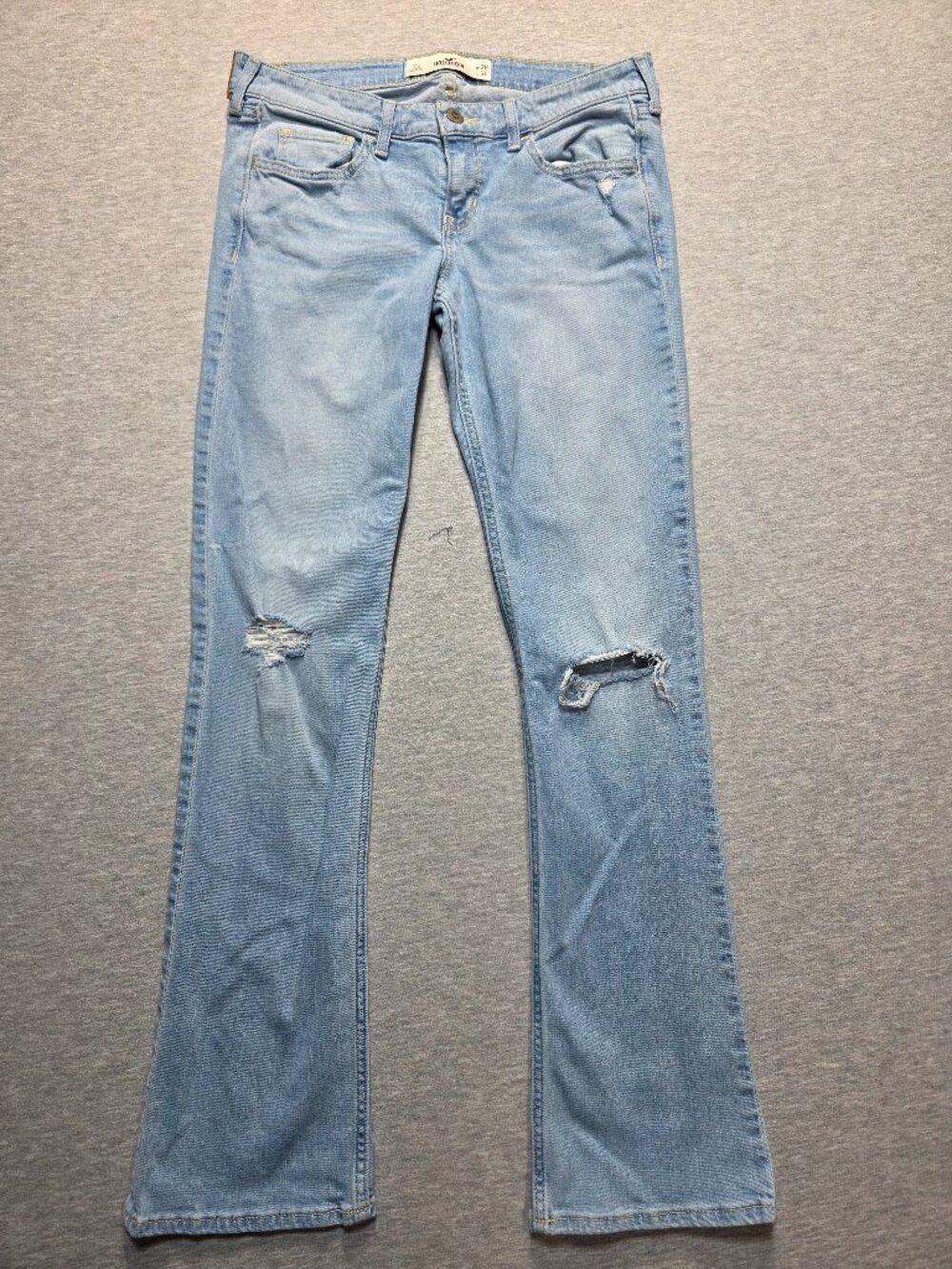 Hollister Womens Jeans 7S W28 L31 Light Wash Distressed Knee Flare